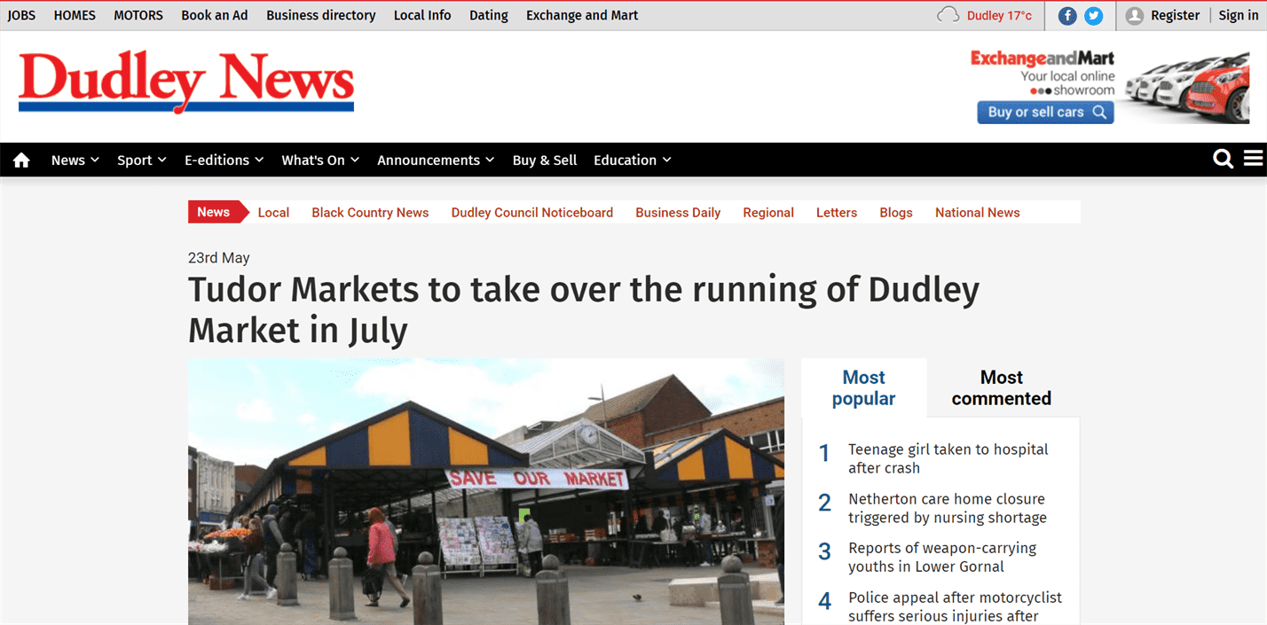 Dudley News on Tudor Markets new Management